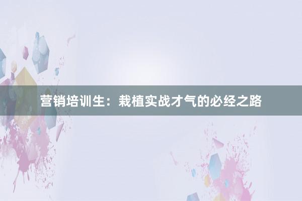 营销培训生：栽植实战才气的必经之路